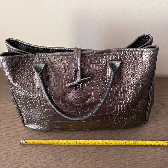 Longchamp Roseau Leather Embossed Crocodile Bag - Picture 8 of 9